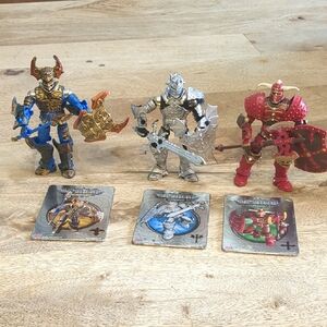 Warrior Action Figure Trio with Blue, Silver, and Red Armor